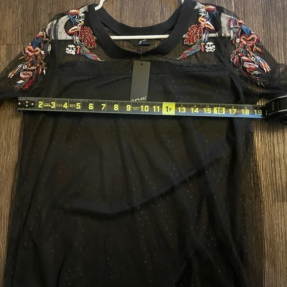 NWT GNW Embroidered Whimsigoth Black Mesh Top - Picture 8 of 9